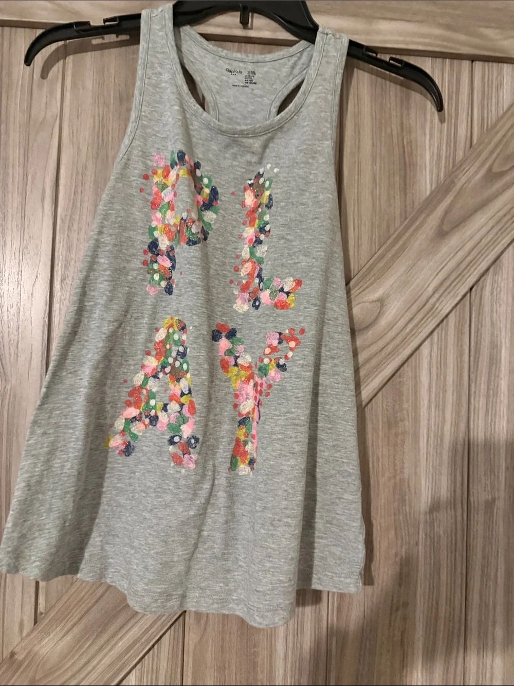 GAP Gray Tank Top with Multicolor 'PLAY'